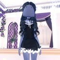 Favorite Show gothic school look: black shirt with white trim, black ruffle skirt, long black curls