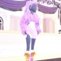 Sweet 16 look: lilac fur jacket over a white corset mini with lilac curls