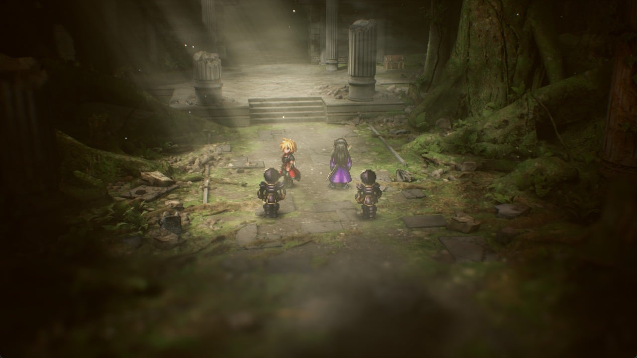 Rain, Lasswell and two soldiers at the Earth Shrine entrance in Final Fantasy Resonance