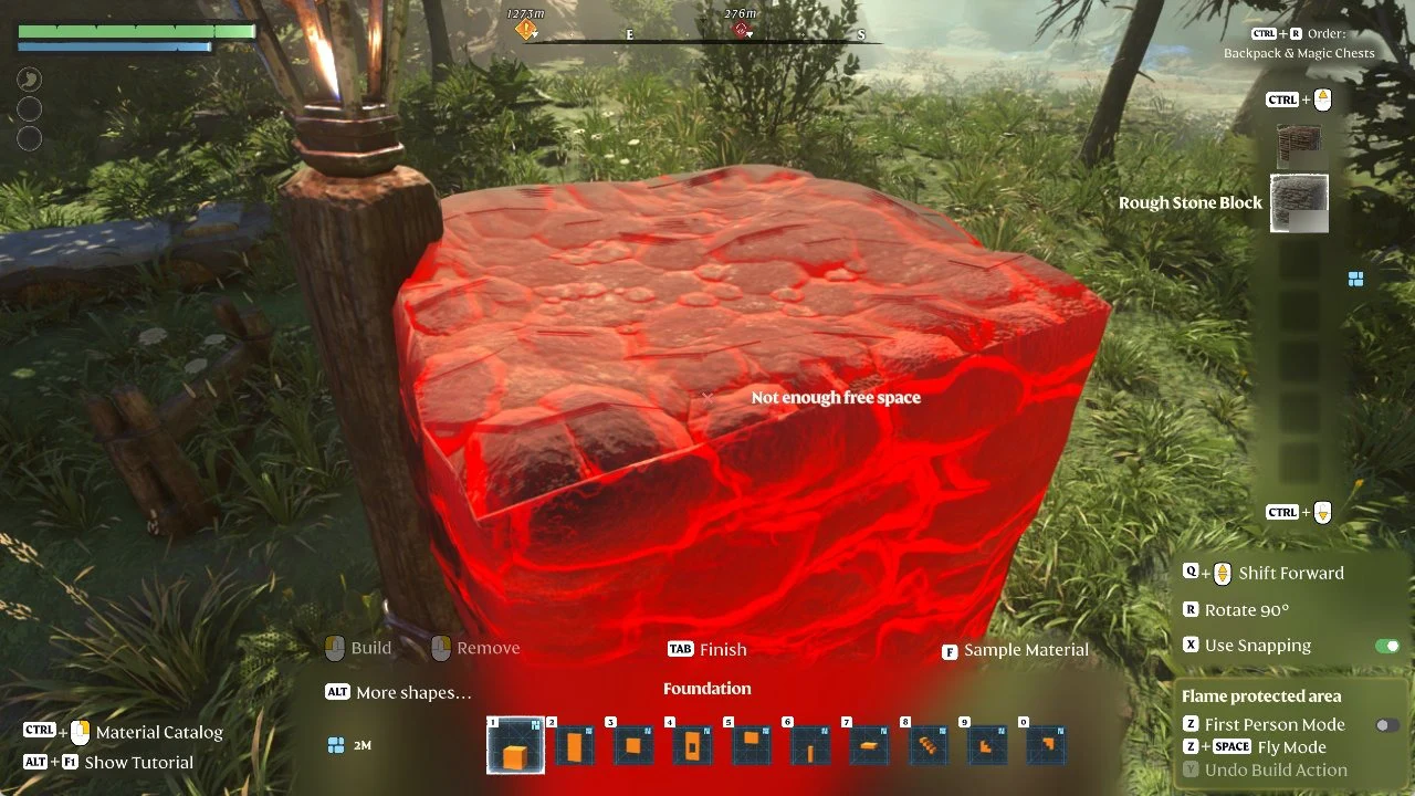 Red Foundation preview in Rough Stone Block with a Not enough free space warning