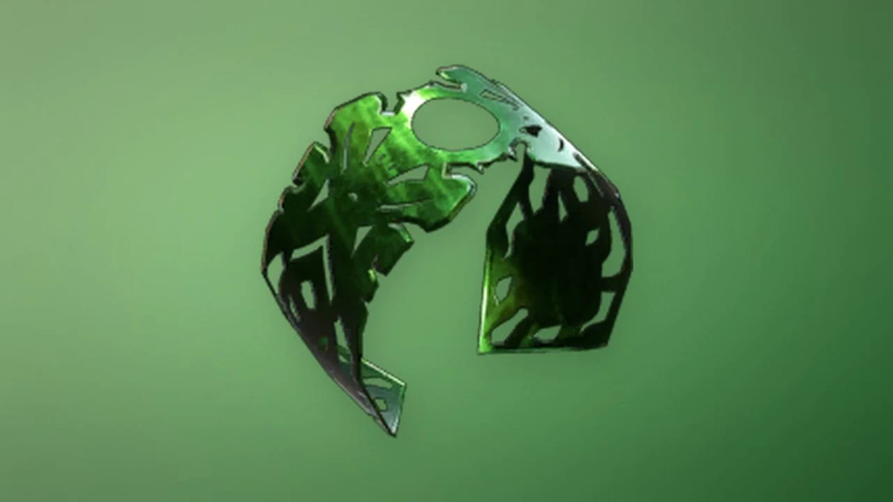 Green armor piece with leaf-shaped cutouts, gear crafted using Aerated Banshee Gel