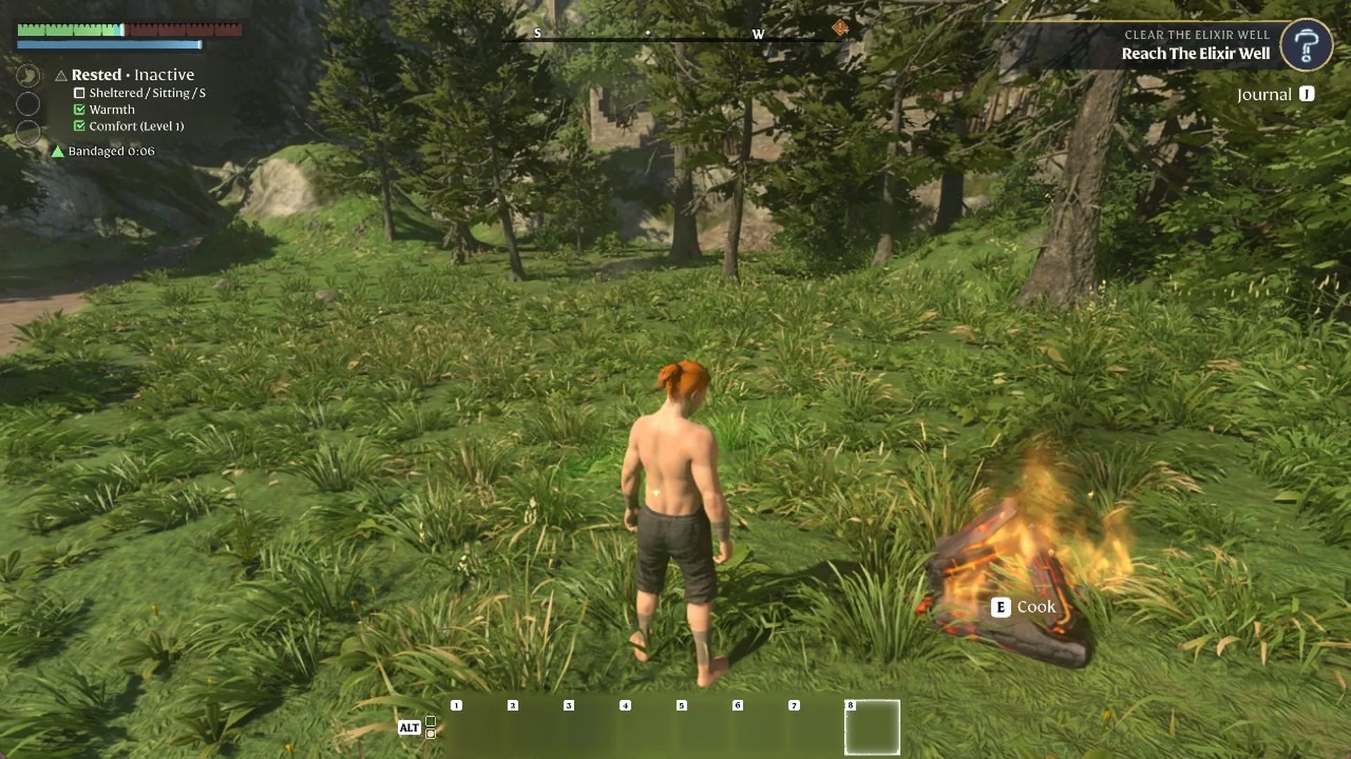 Green Bandaged buff with a short timer under the status list after applying a Bandage in Enshrouded