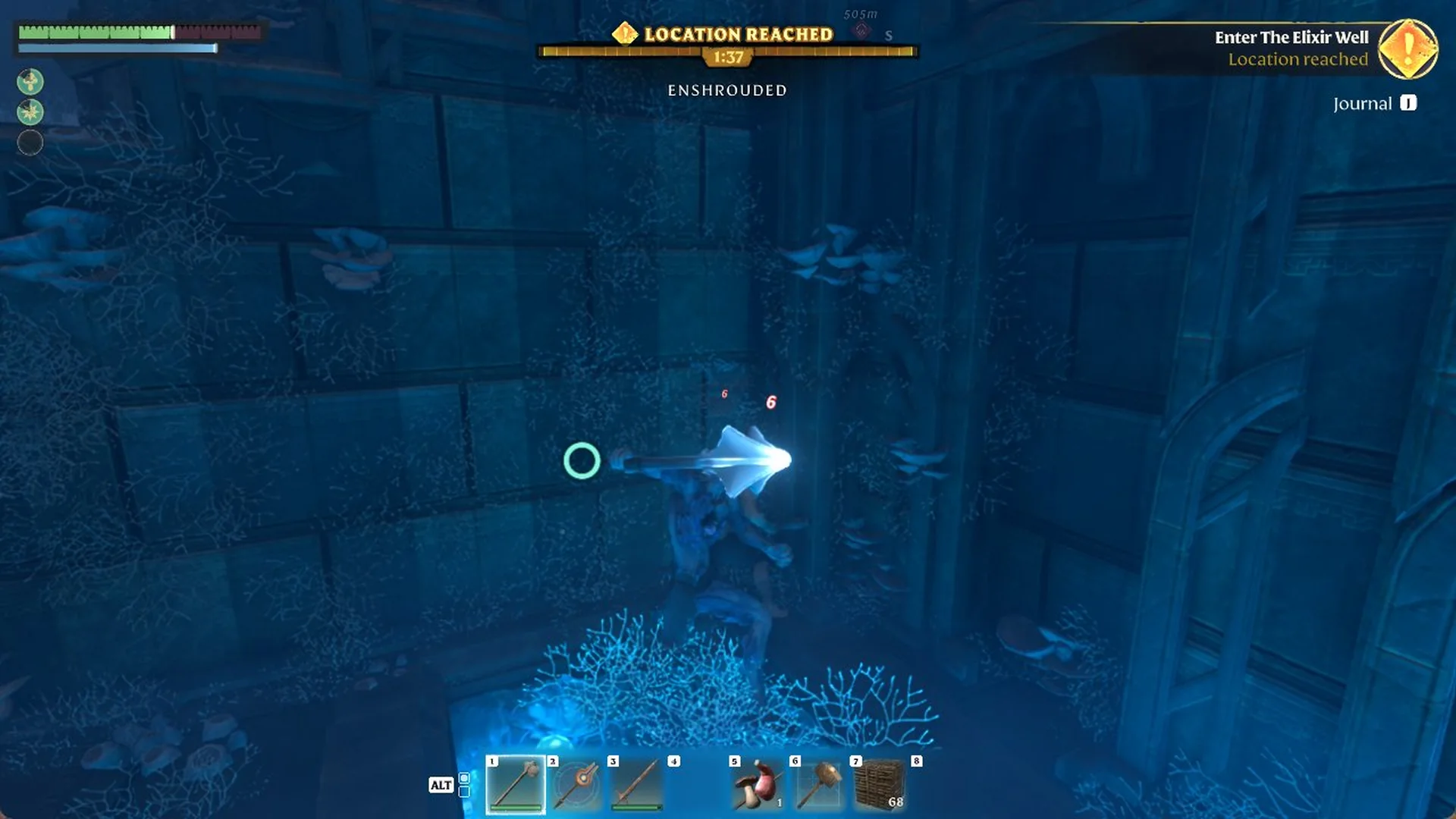 Inside the Springlands Elixir Well with the Location reached banner for Enter The Elixir Well