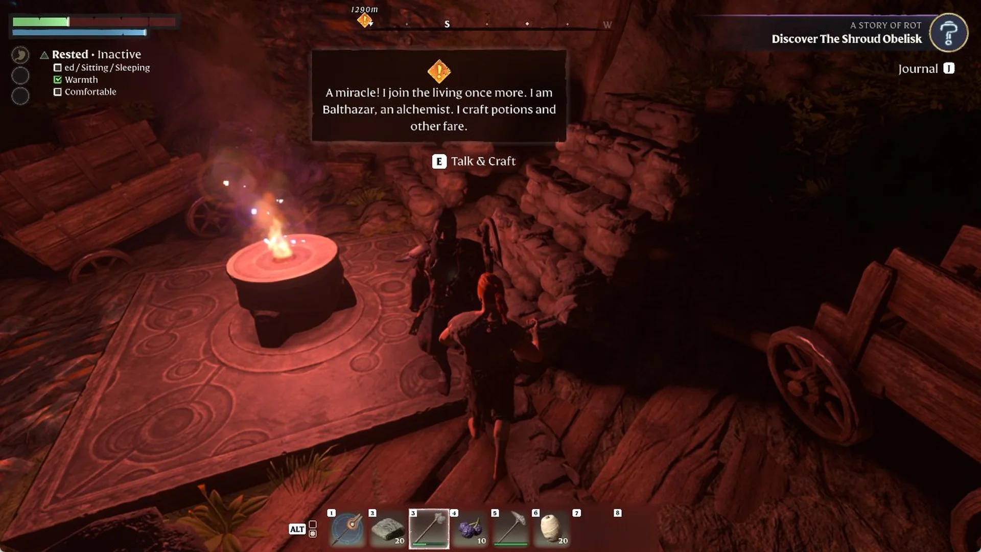 The Alchemist Balthazar with the Talk and Craft prompt in Enshrouded