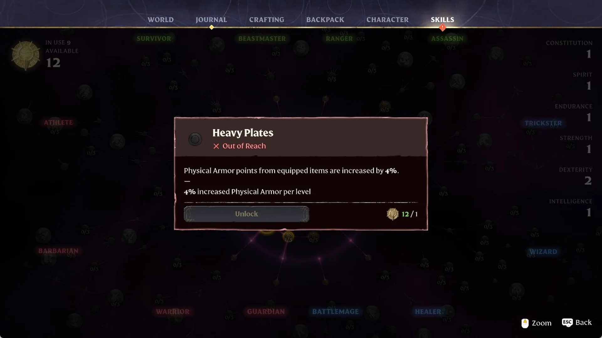 Heavy Plates skill card on the Enshrouded Skills screen