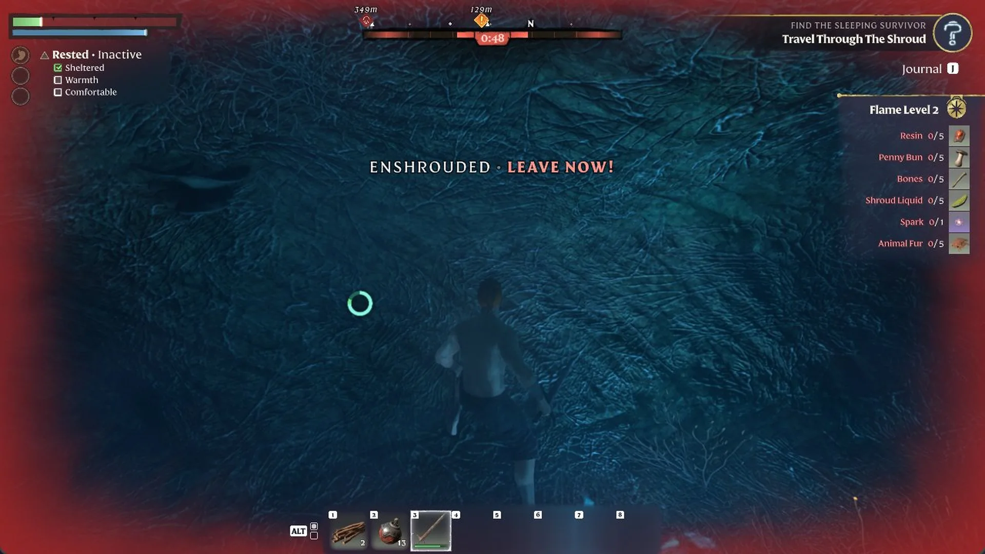 The ENSHROUDED bar turned red at 0:48 with the warning LEAVE NOW in the Shroud