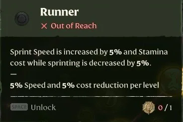 Runner skill card on the Enshrouded Skills screen