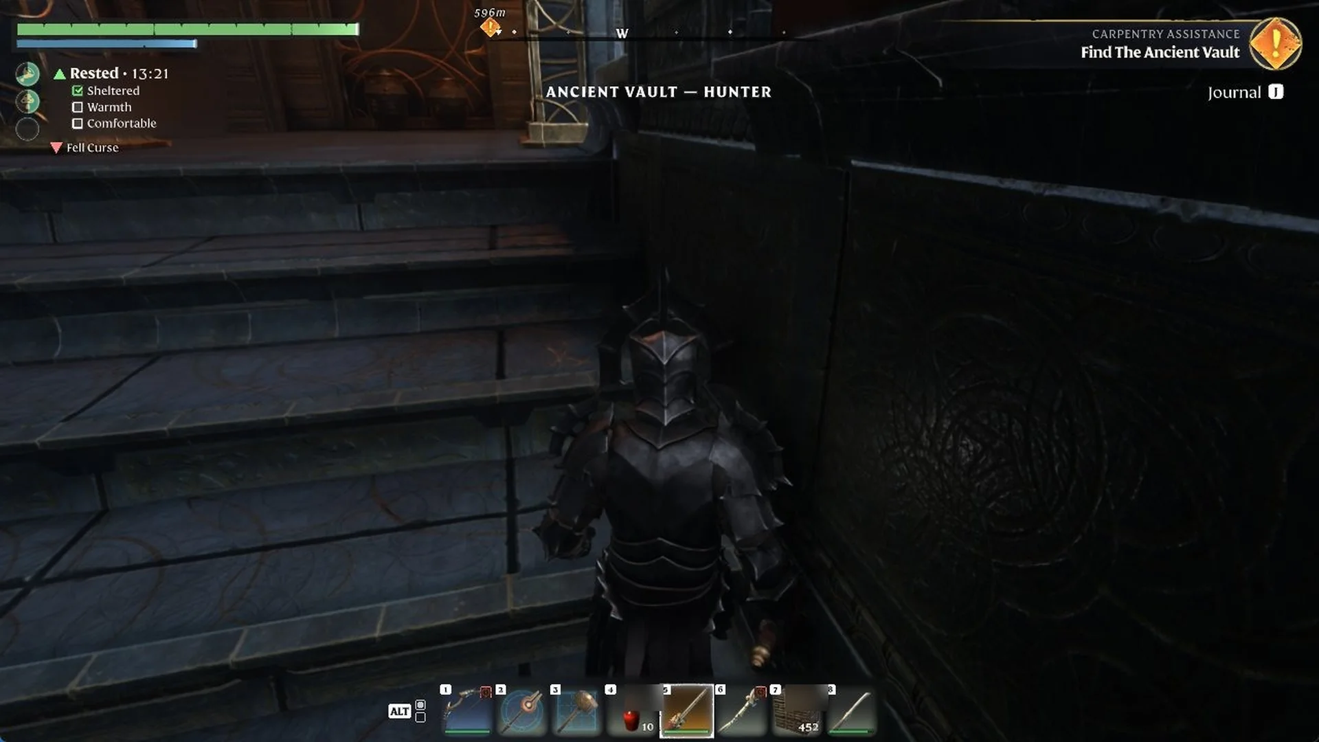 The location name ANCIENT VAULT — HUNTER appears on screen during the second flight in Enshrouded