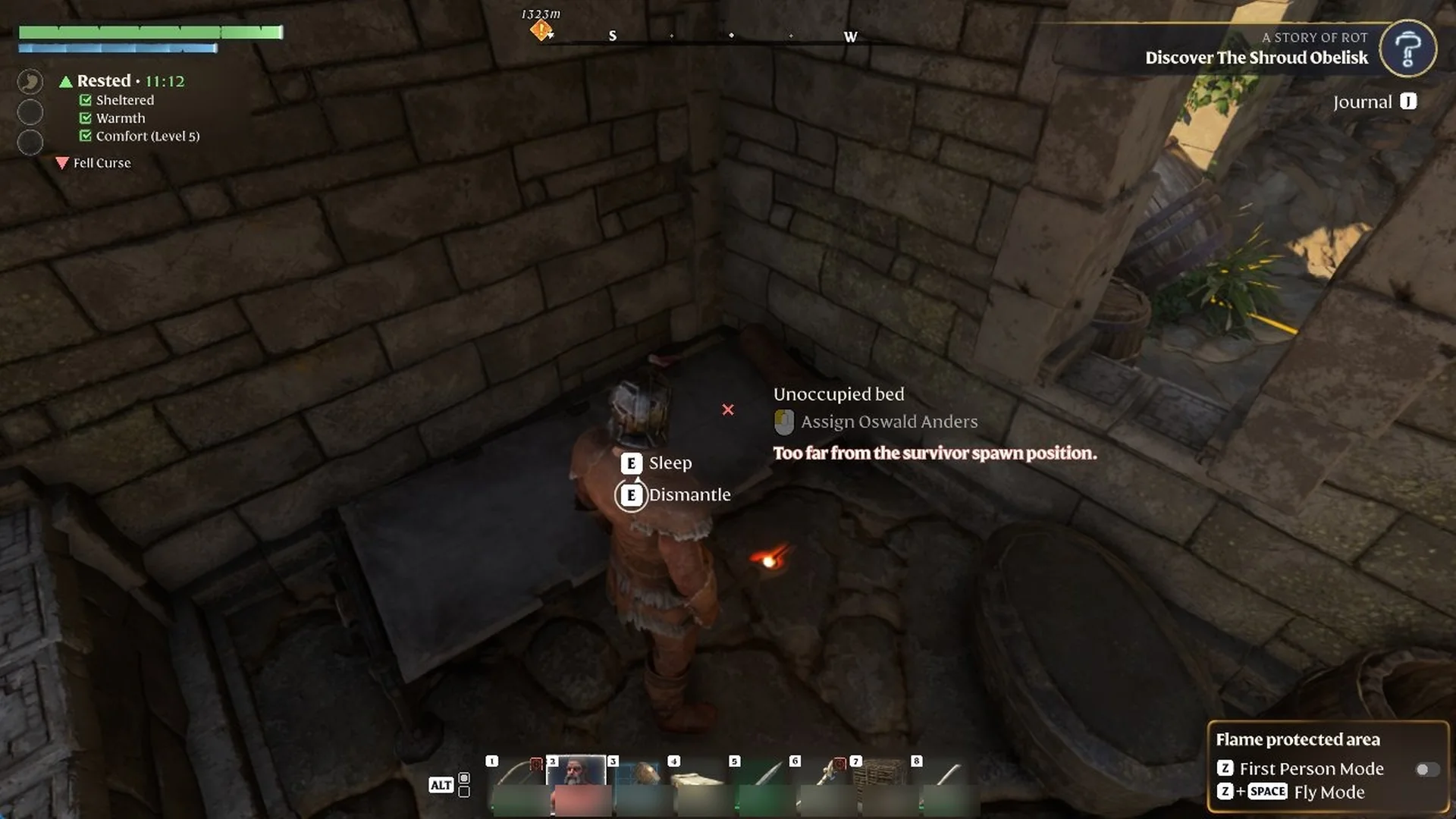 Summoning Staff aimed at a ruin stone bed with Assign Oswald Anders greyed out
