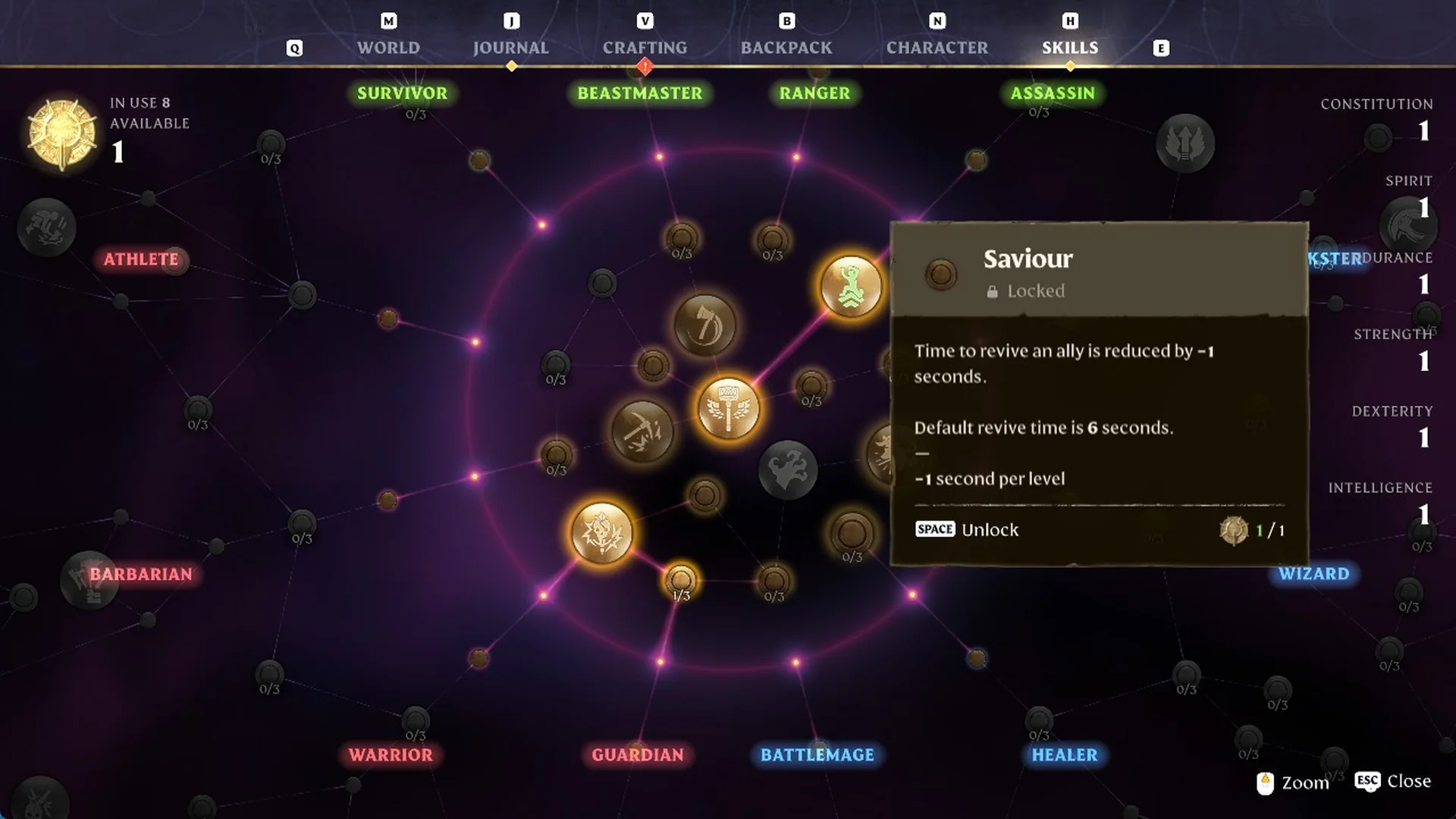 Saviour skill card in Enshrouded about reviving an ally