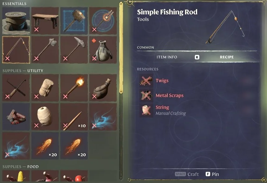 Simple Fishing Rod crafting card in Enshrouded 1.0