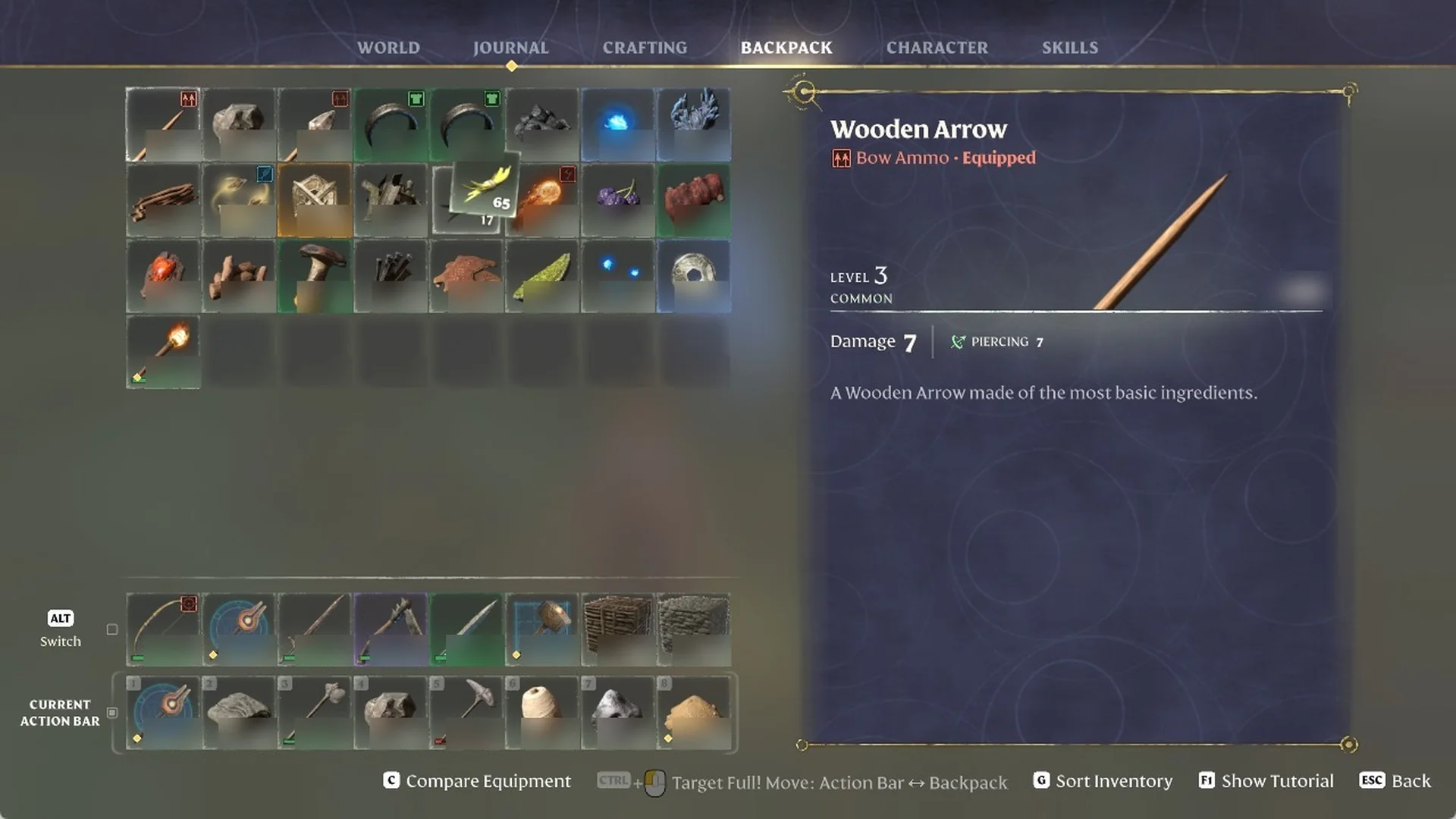Enshrouded backpack with a bigger part of the Plant Fiber stack on the cursor