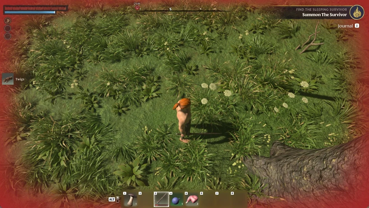 Twigs pick-up notice on the left of the screen after collecting a fallen stick near the first Flame Altar in Enshrouded