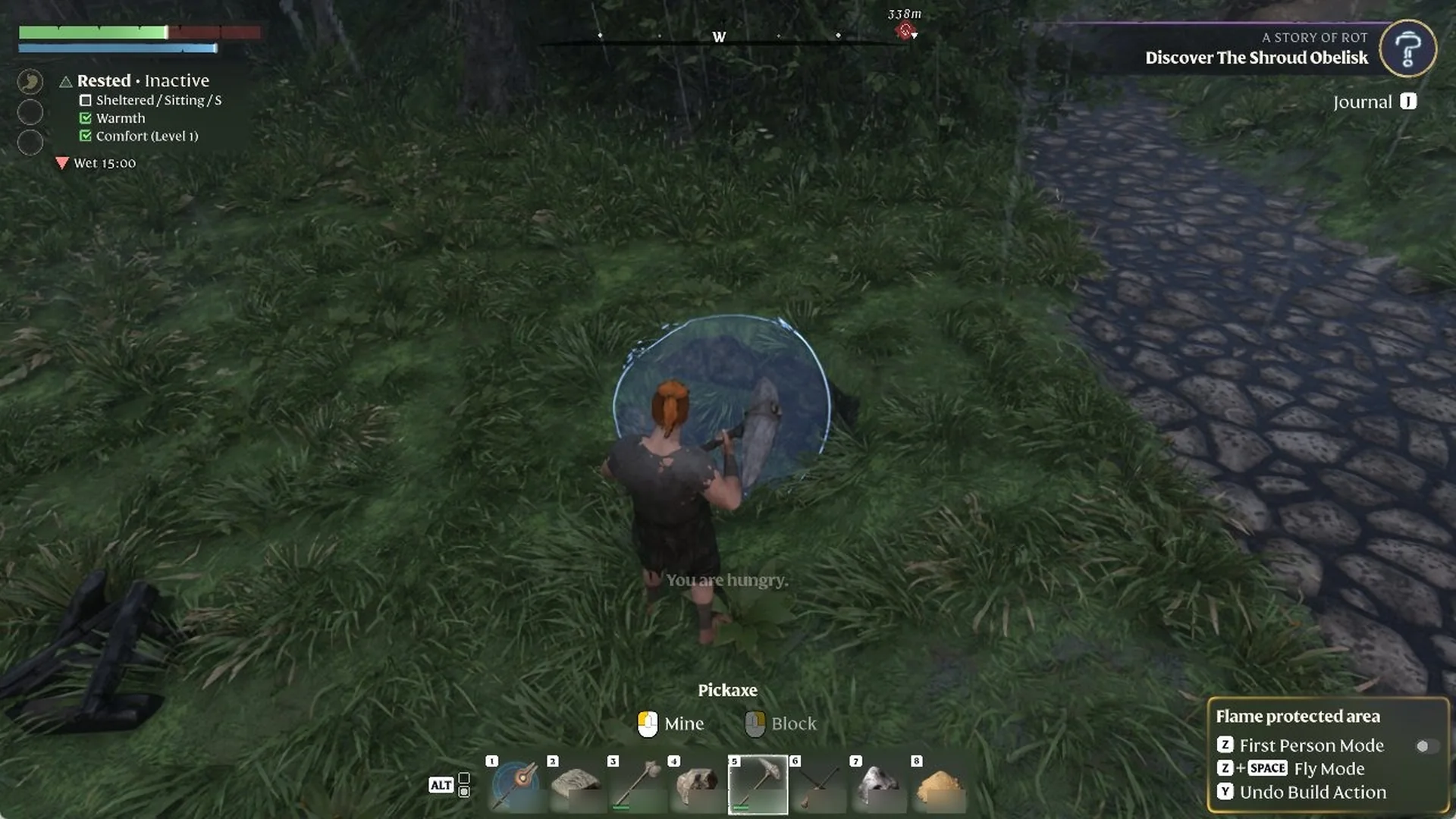 Enshrouded terrain at the same spot after pressing Y a single time, with the hole partly filled back in.