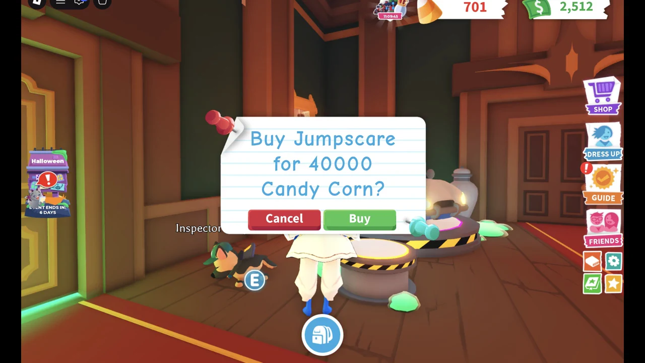 Prompt to buy Jumpscare for 40,000 Candy Corn with a green Buy button