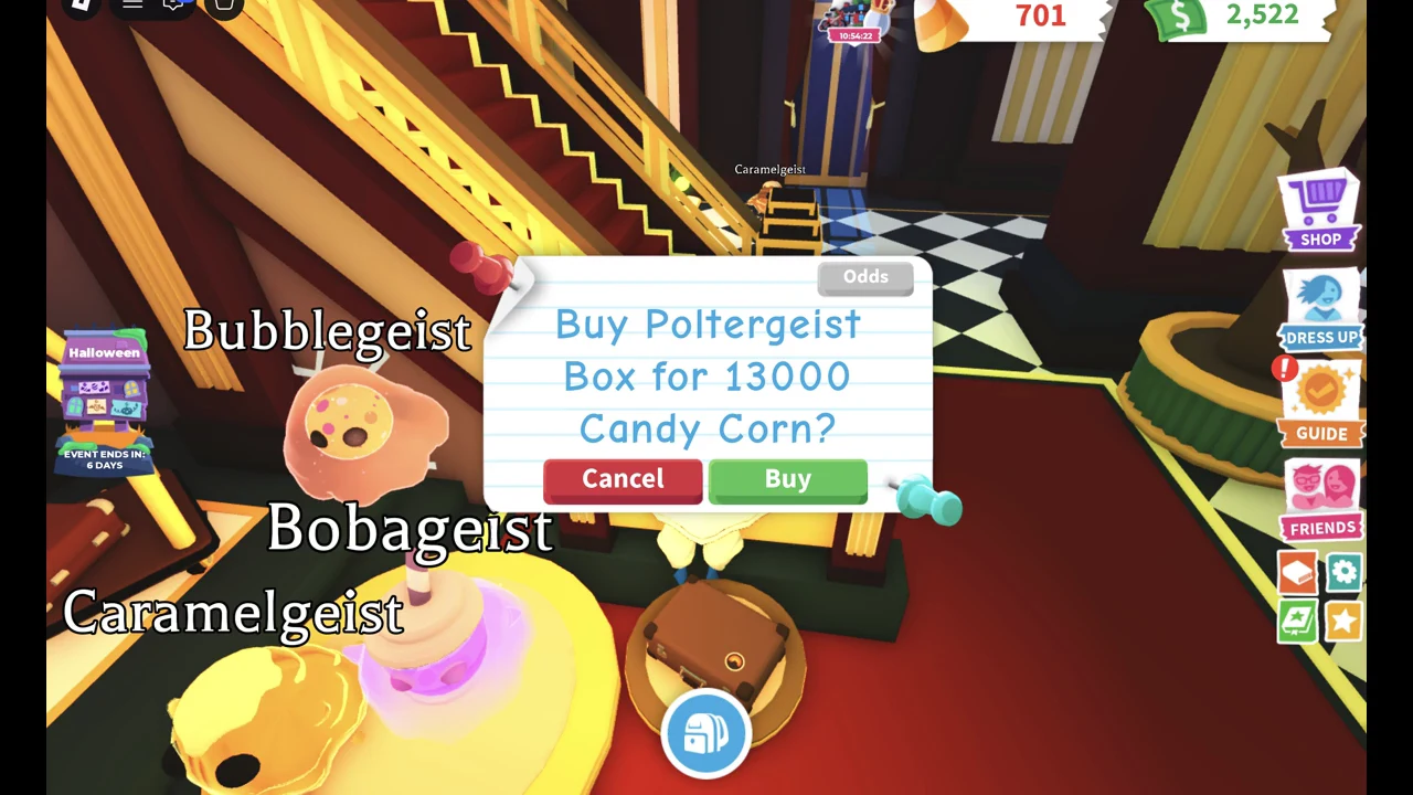 Buy prompt for the Poltergeist Box at 13,000 Candy Corn with a green Buy button
