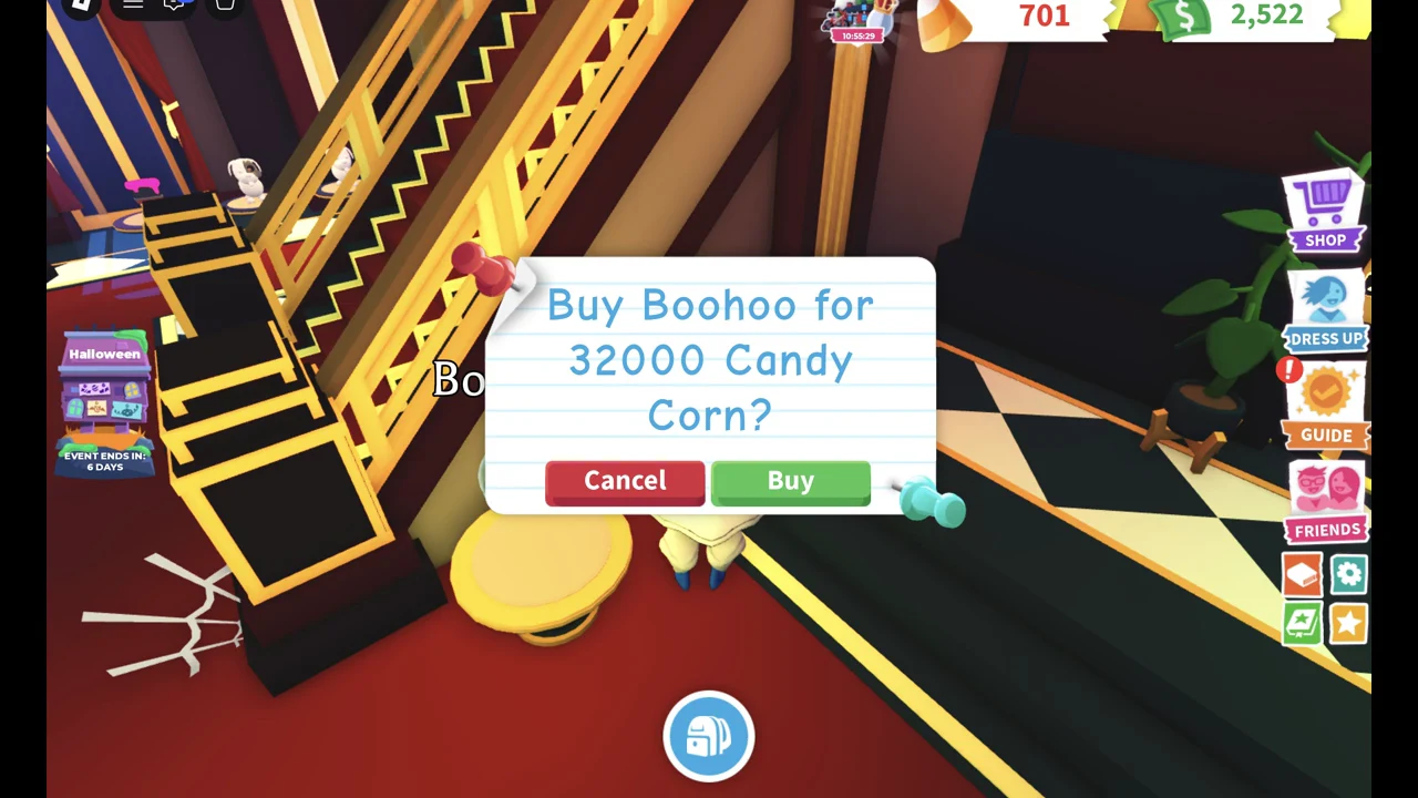 Confirmation dialog to buy Boohoo for 32,000 Candy Corn