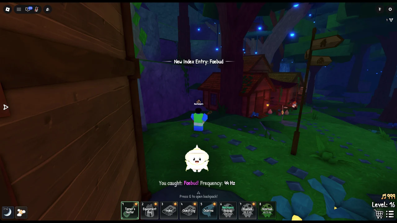 New Index Entry: Faebud banner appearing on catch at 44 Hz in Songkeeper's Grove