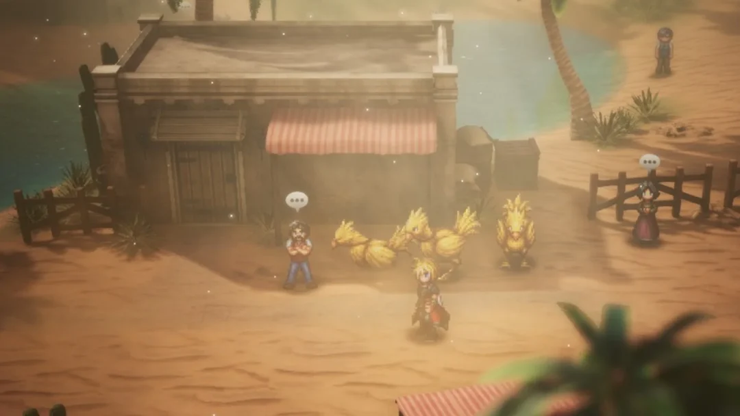 Chocobos outside a house in the Village of Kol