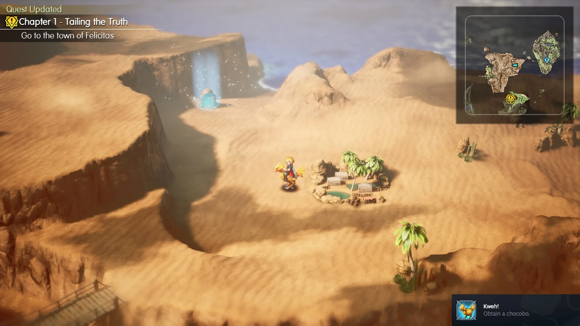 The Kweh achievement pop-up while riding a chocobo outside the Village of Kol