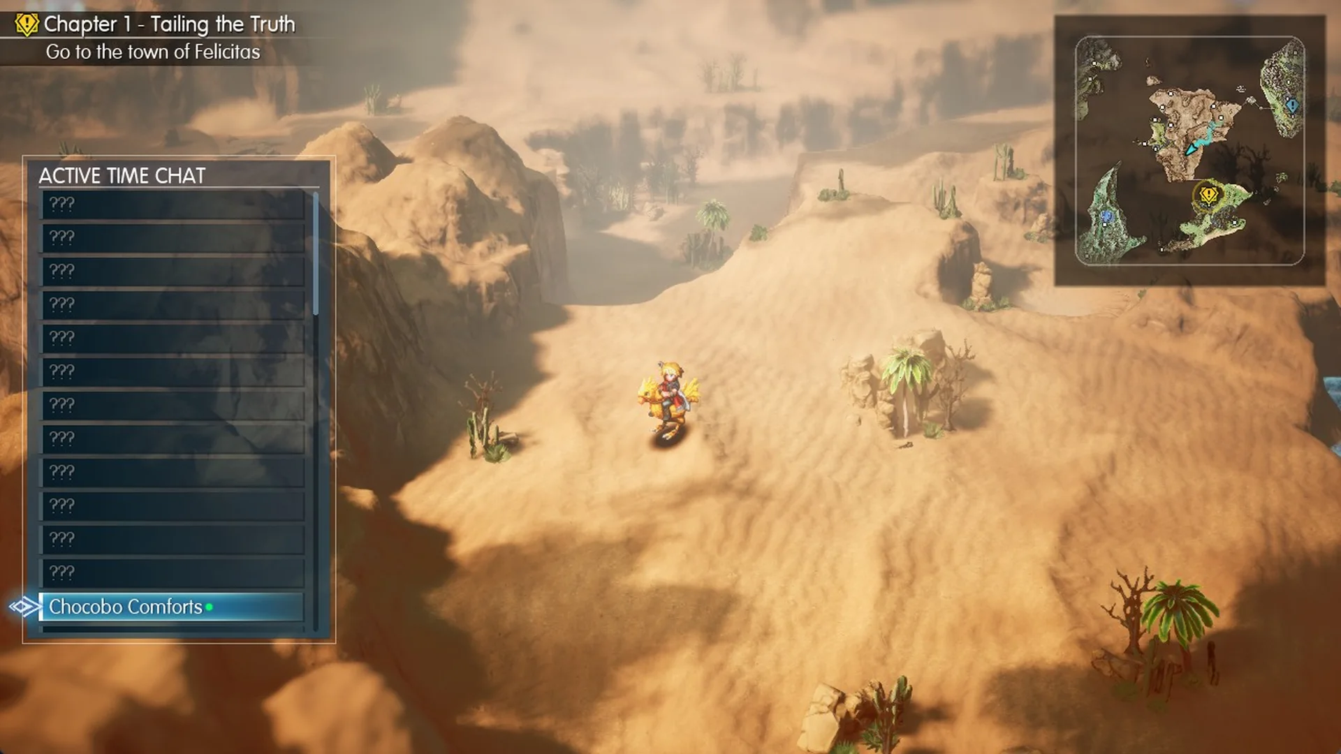 ACTIVE TIME CHAT list with Chocobo Comforts at the bottom and a column of locked slots above it