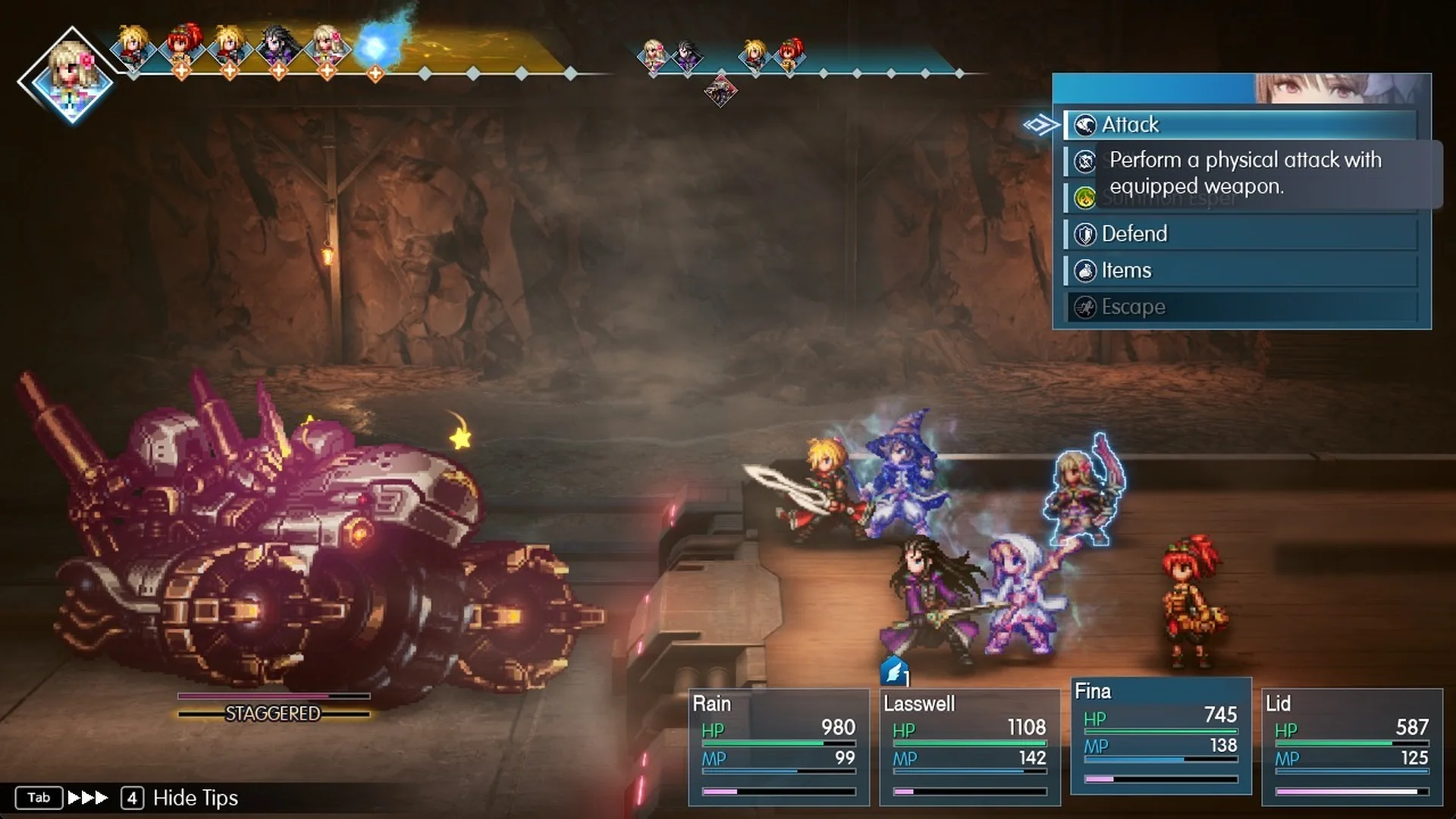 Adrastea staggered on the cargo train with the party's command menu open