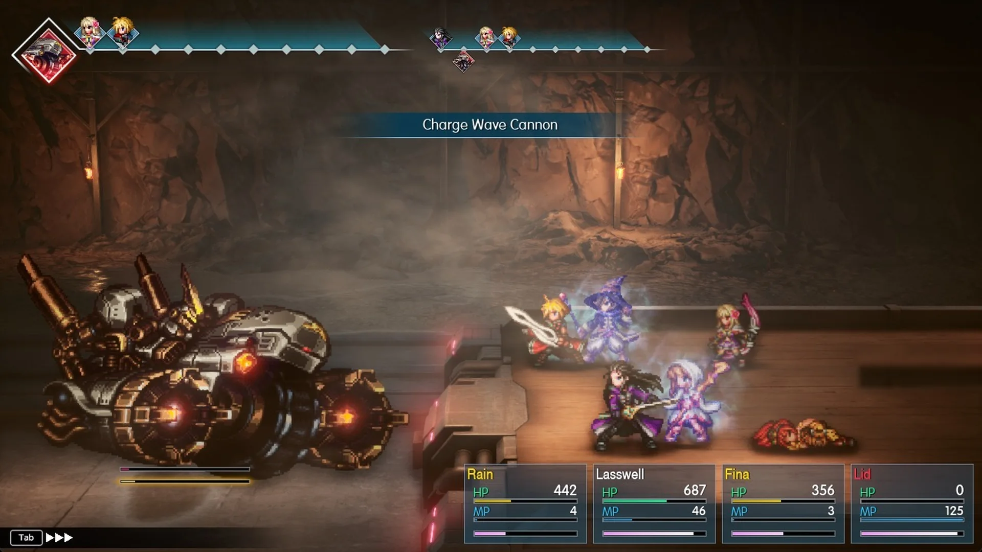 Banner: Charge Wave Cannon, with Adrastea facing the party on the train