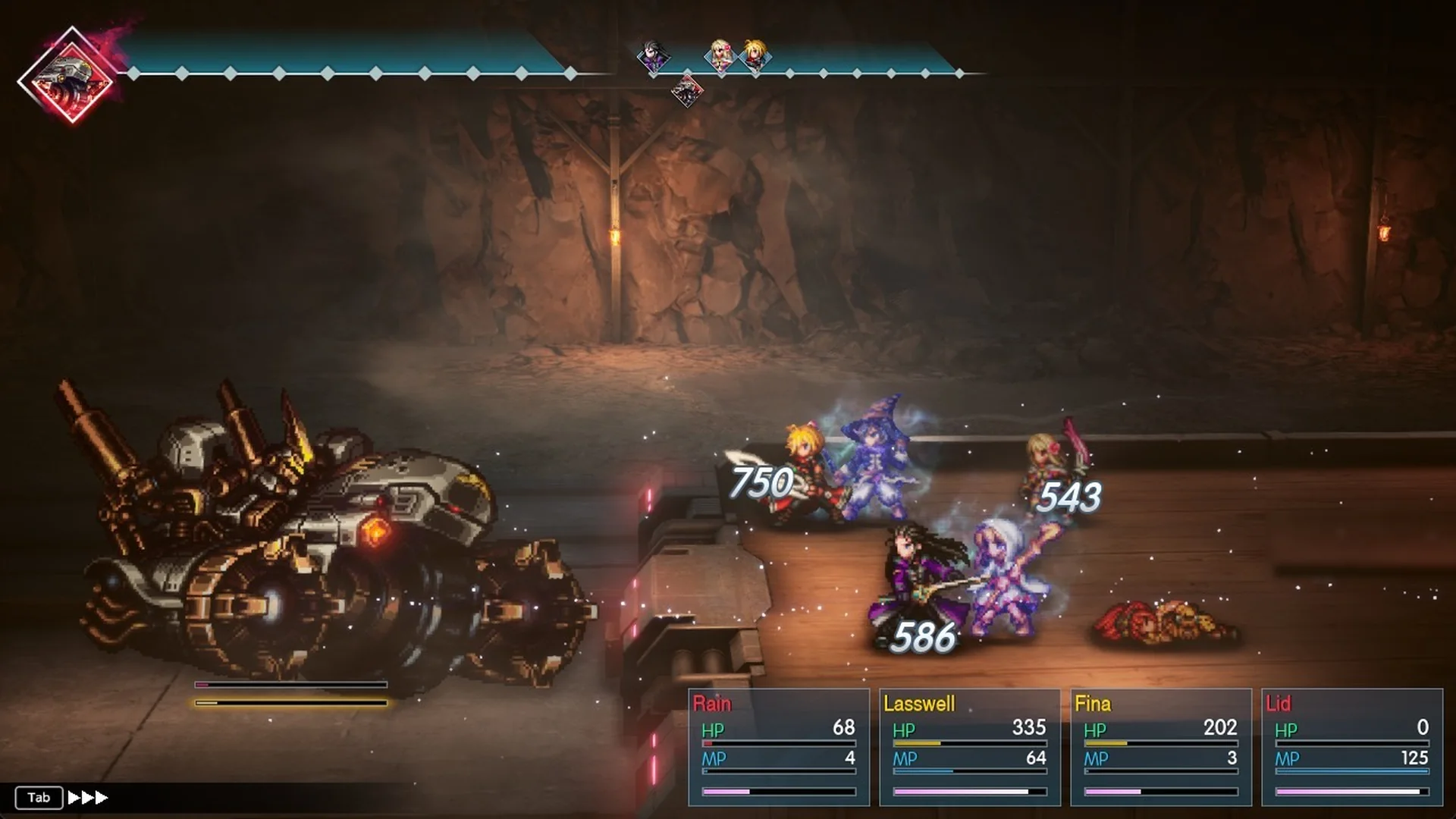 Wave Cannon hits the party for 750, 586 and 543