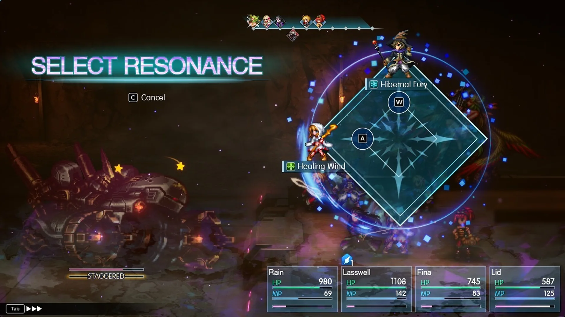 SELECT RESONANCE prompt with Hibernal Fury on W and Healing Wind on A