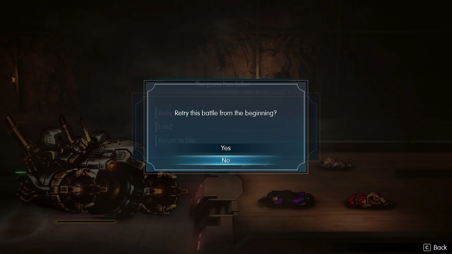 Prompt: Retry this battle from the beginning? Yes or No