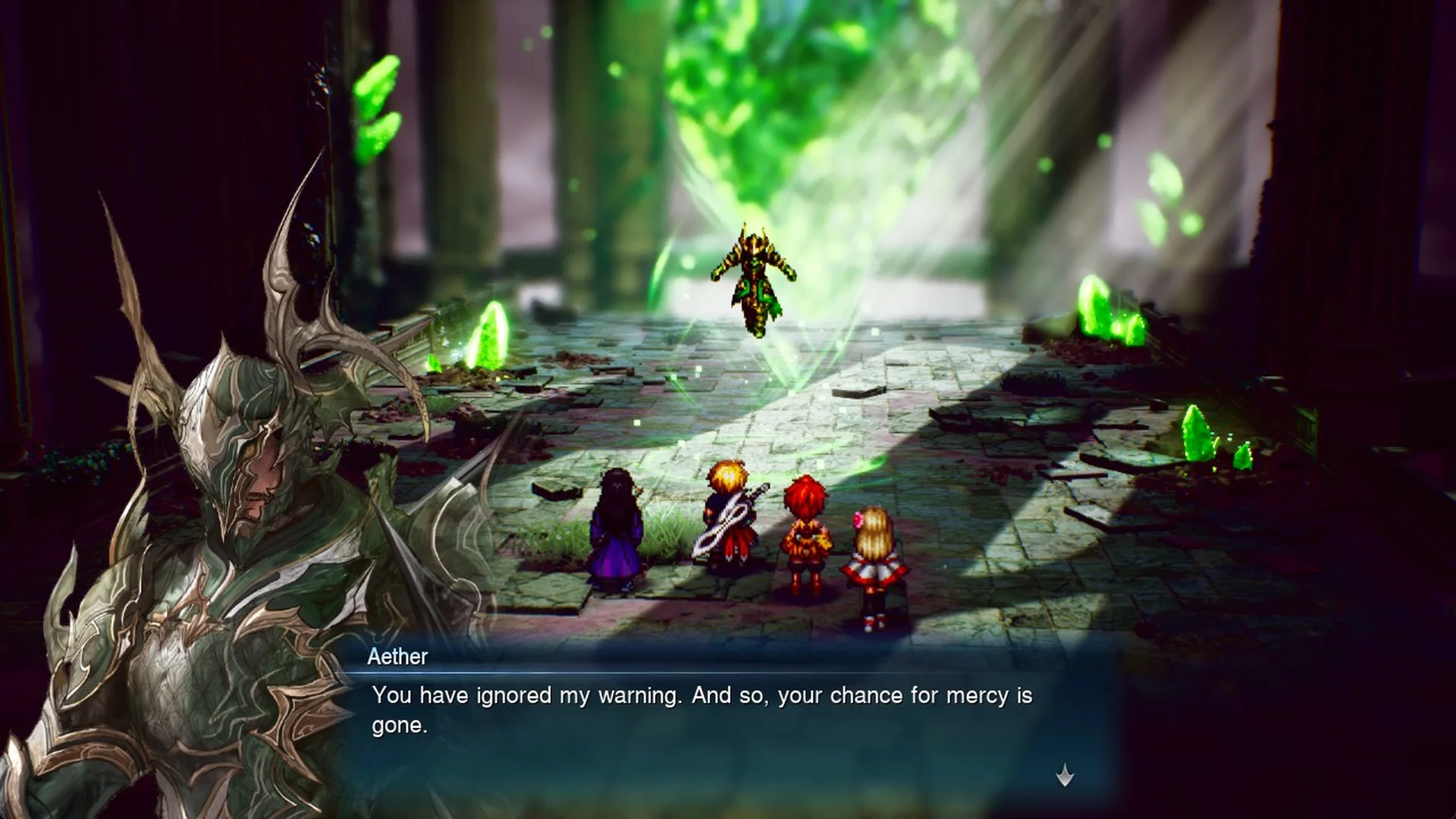Aether: You have ignored my warning. And so, your chance for mercy is gone.