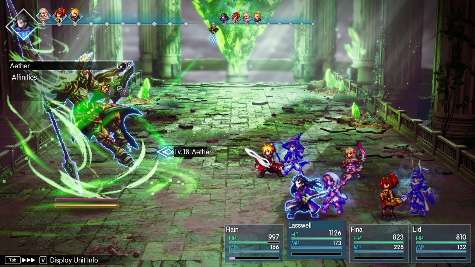 Unit Info on Aether showing Lv.18 with unknown affinities