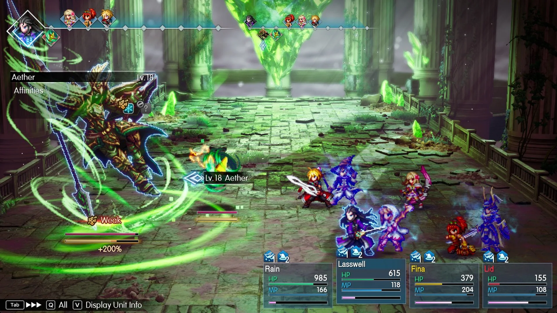 Aether targeted with the Weak and +200% tags after an Ice hit