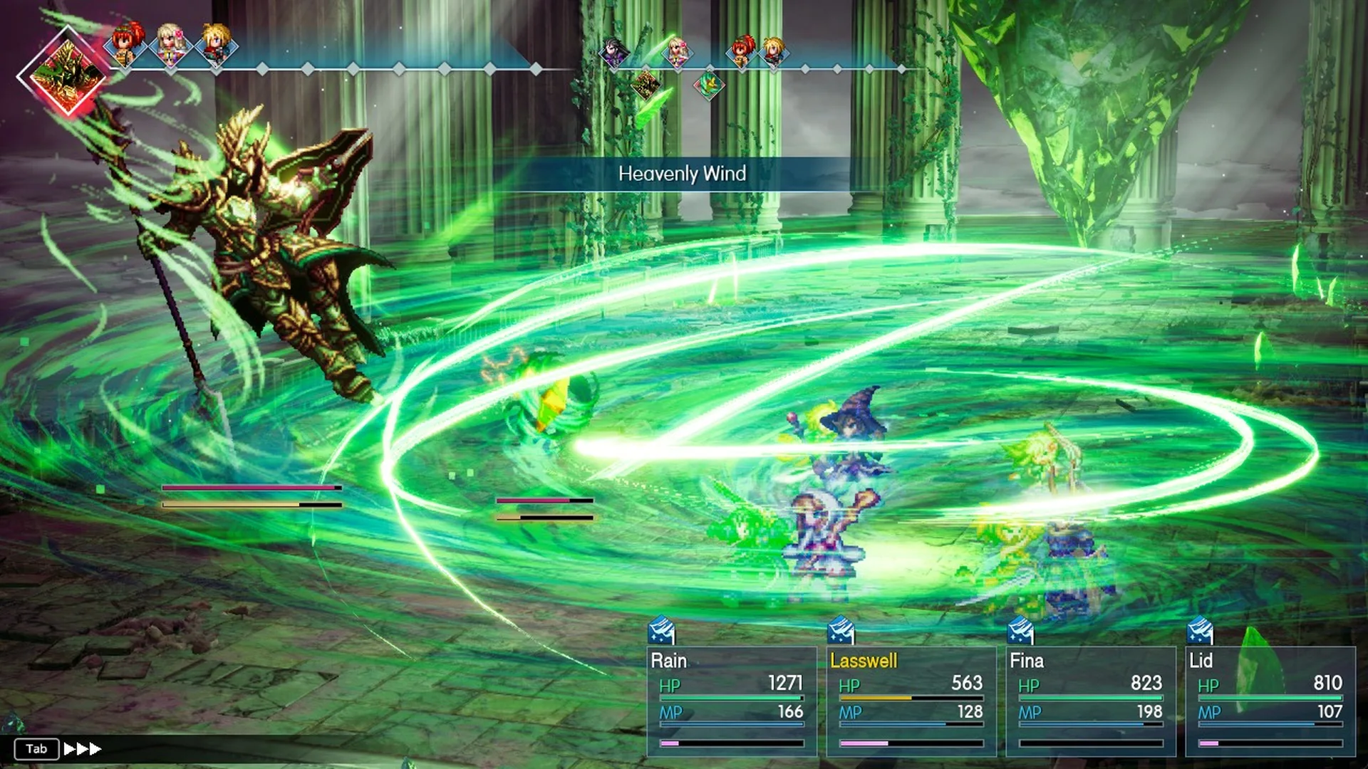 Aether's Heavenly Wind banner as the attack sweeps the party