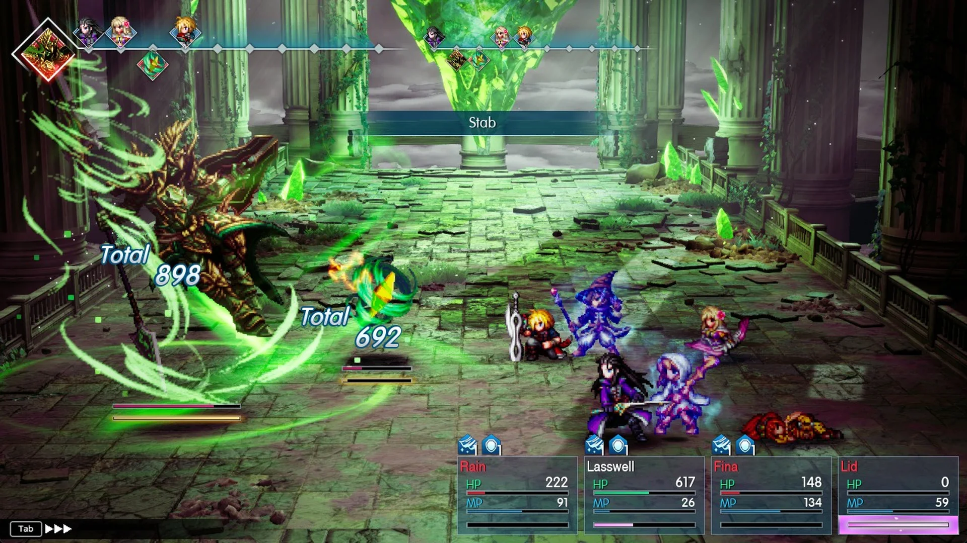 Fina's Holy Ray totals of 898 on Aether and 692 on the minion