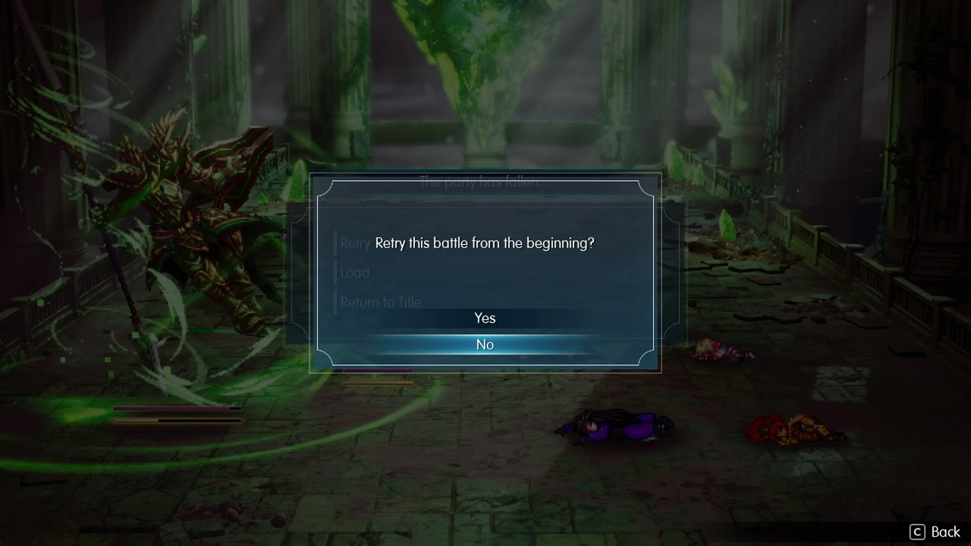 Retry this battle from the beginning? with Yes and No