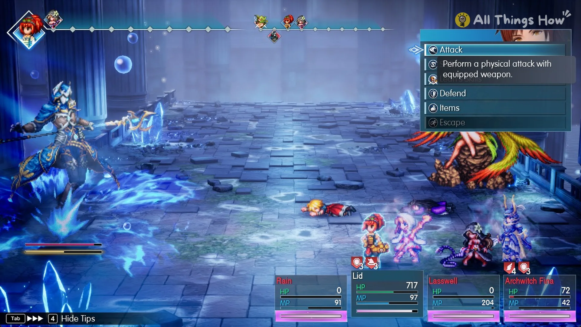 Party after Graceful Deluge with Rain and Lasswell at 0 HP