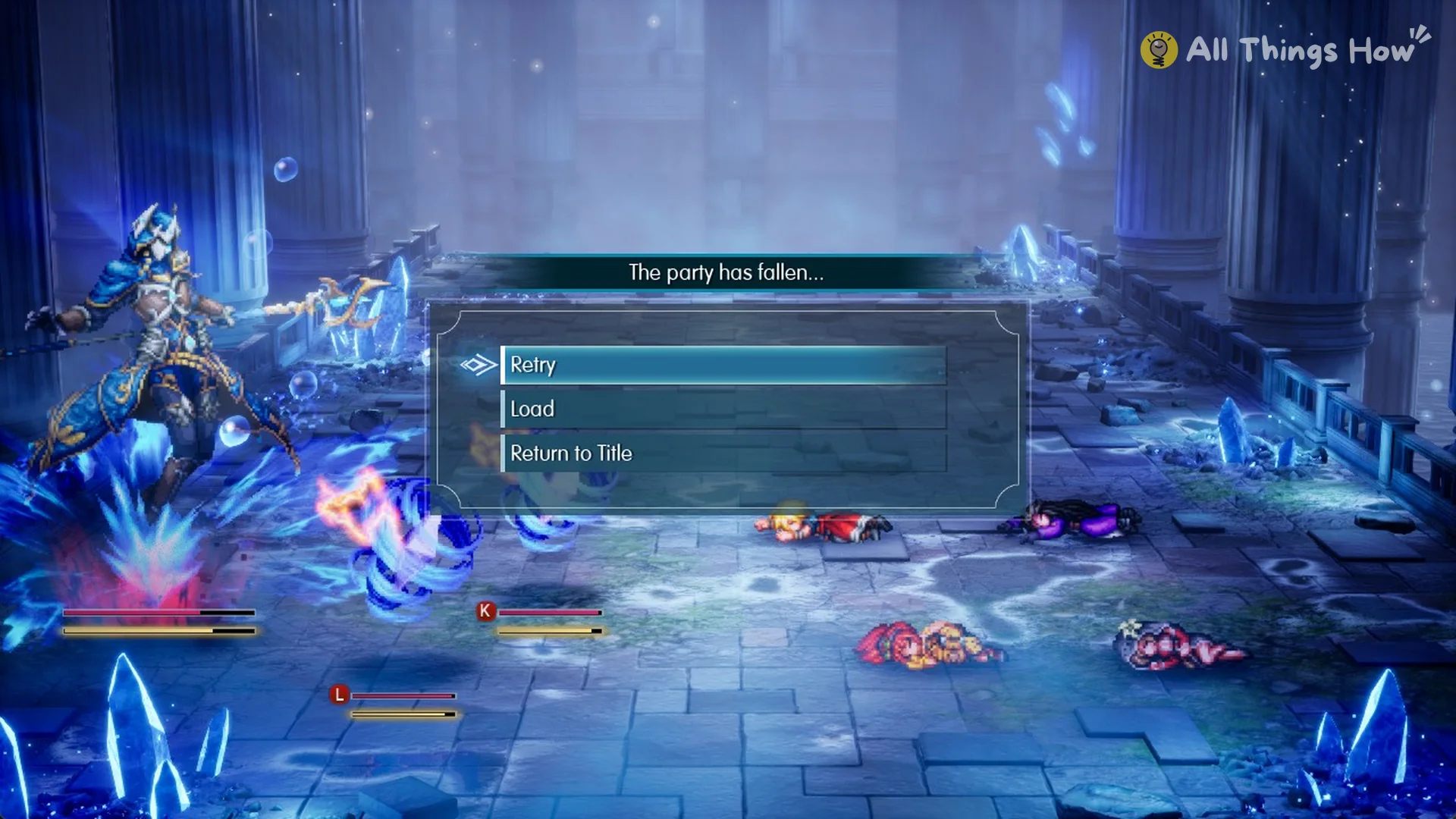 The party has fallen... Retry, Load, Return to Title in the Alluvion battle
