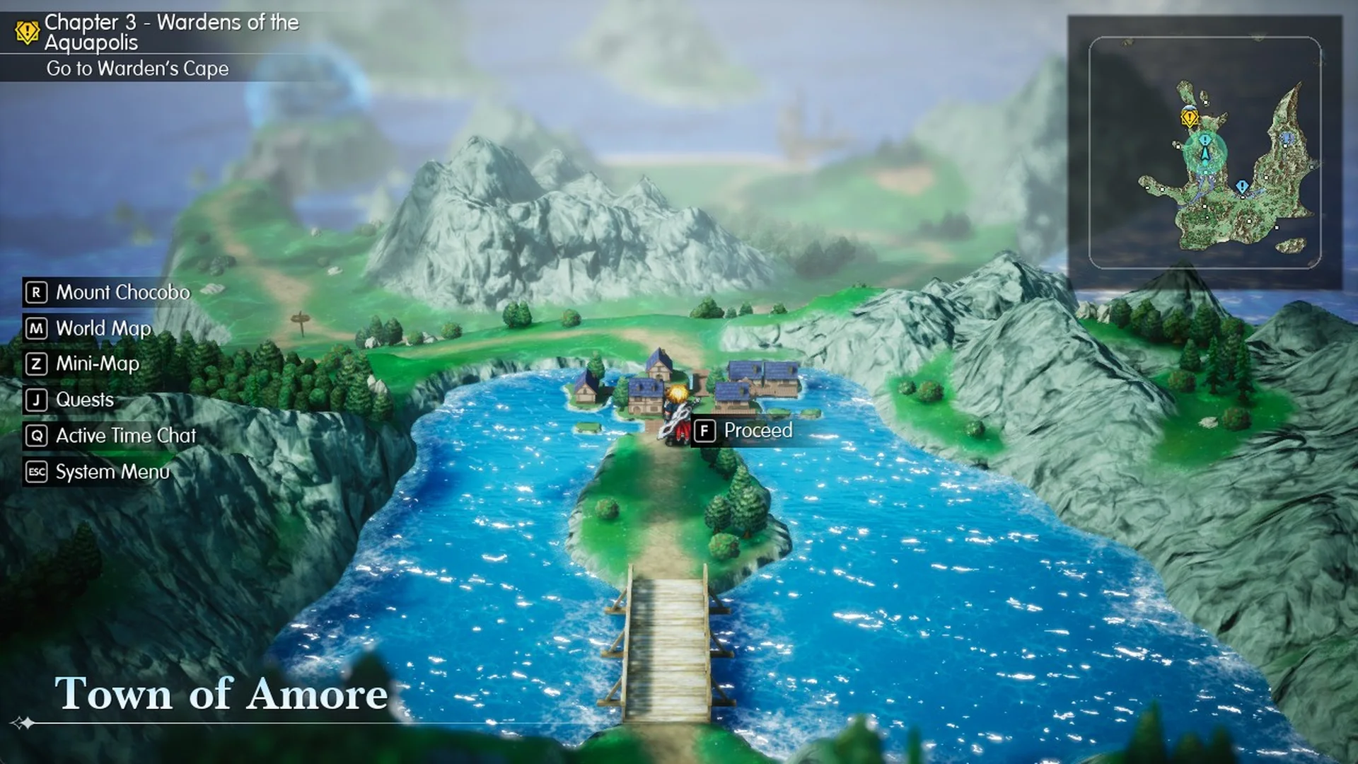 World Map: Town of Amore with F Proceed