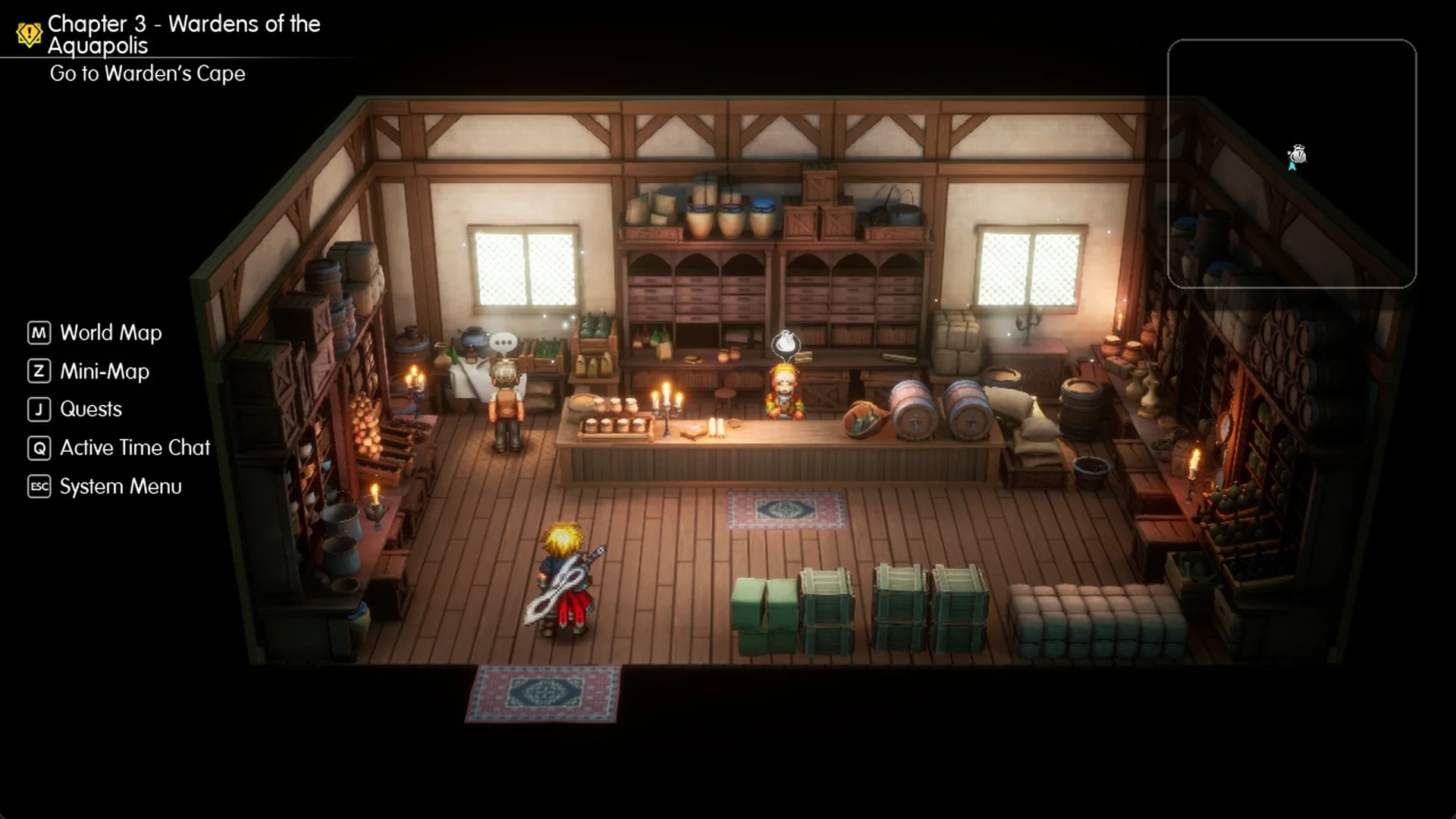 Inside the Amore item shop with the clerk behind the counter