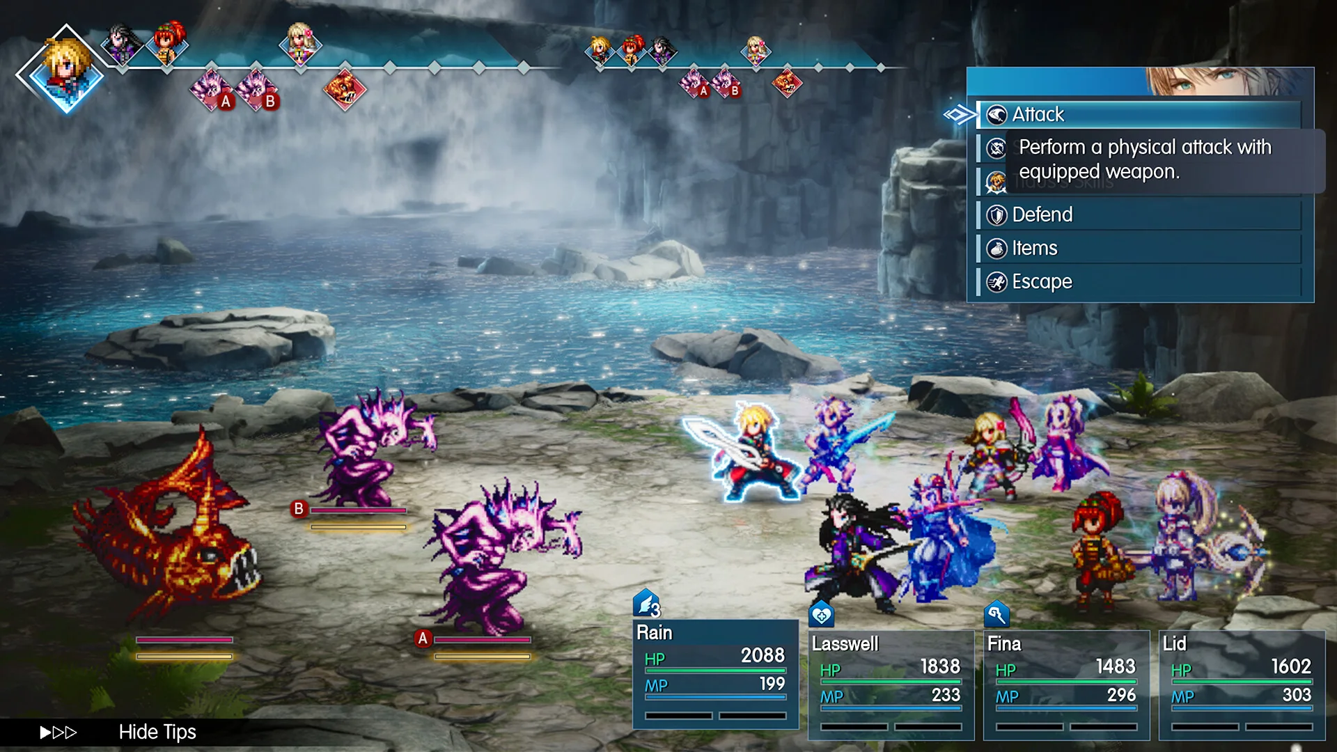 Turn-based battle command menu in Final Fantasy Resonance
