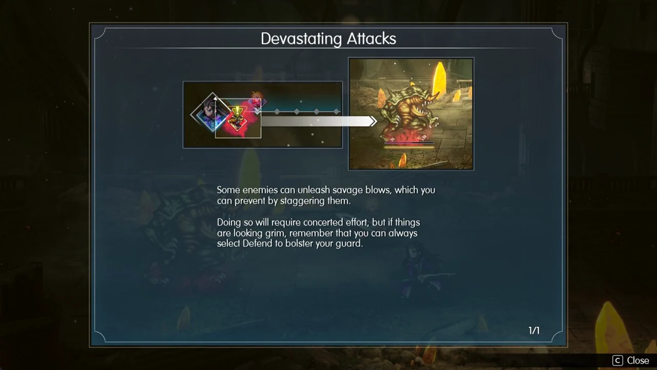 Devastating Attacks tutorial about staggering enemies and choosing Defend