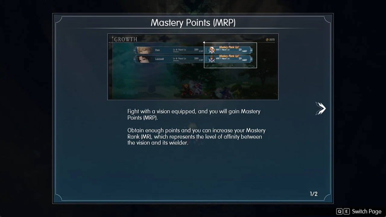 Mastery Points tutorial explaining MRP is earned by fighting with a vision equipped