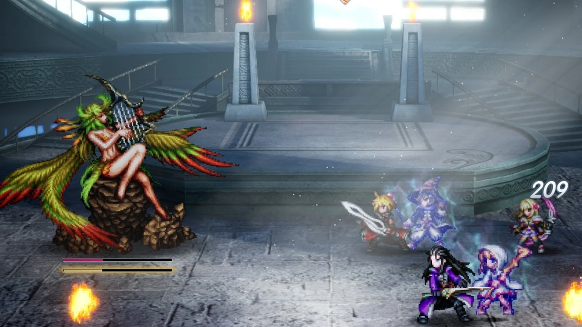 Rain, Lasswell and Fina with their Visions fighting Siren in Siren's Tower