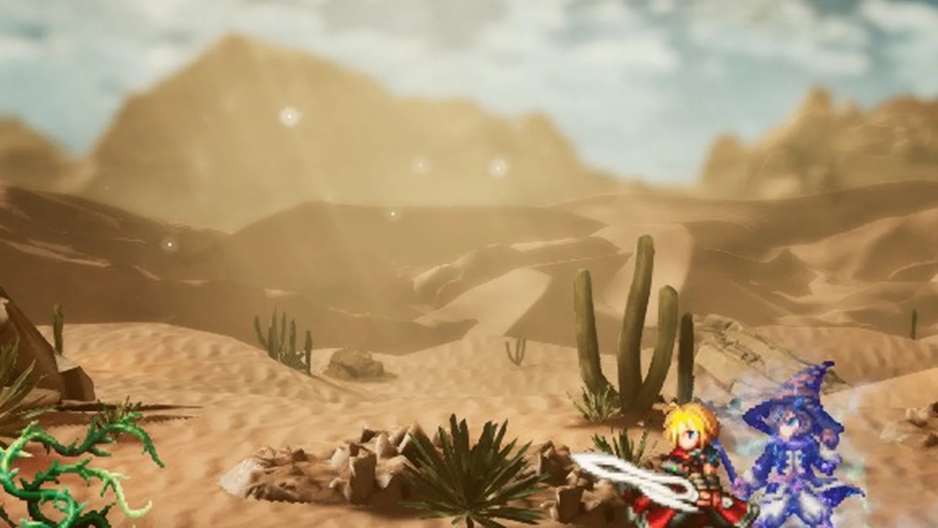 Desert with tall cactus plants in Final Fantasy Resonance