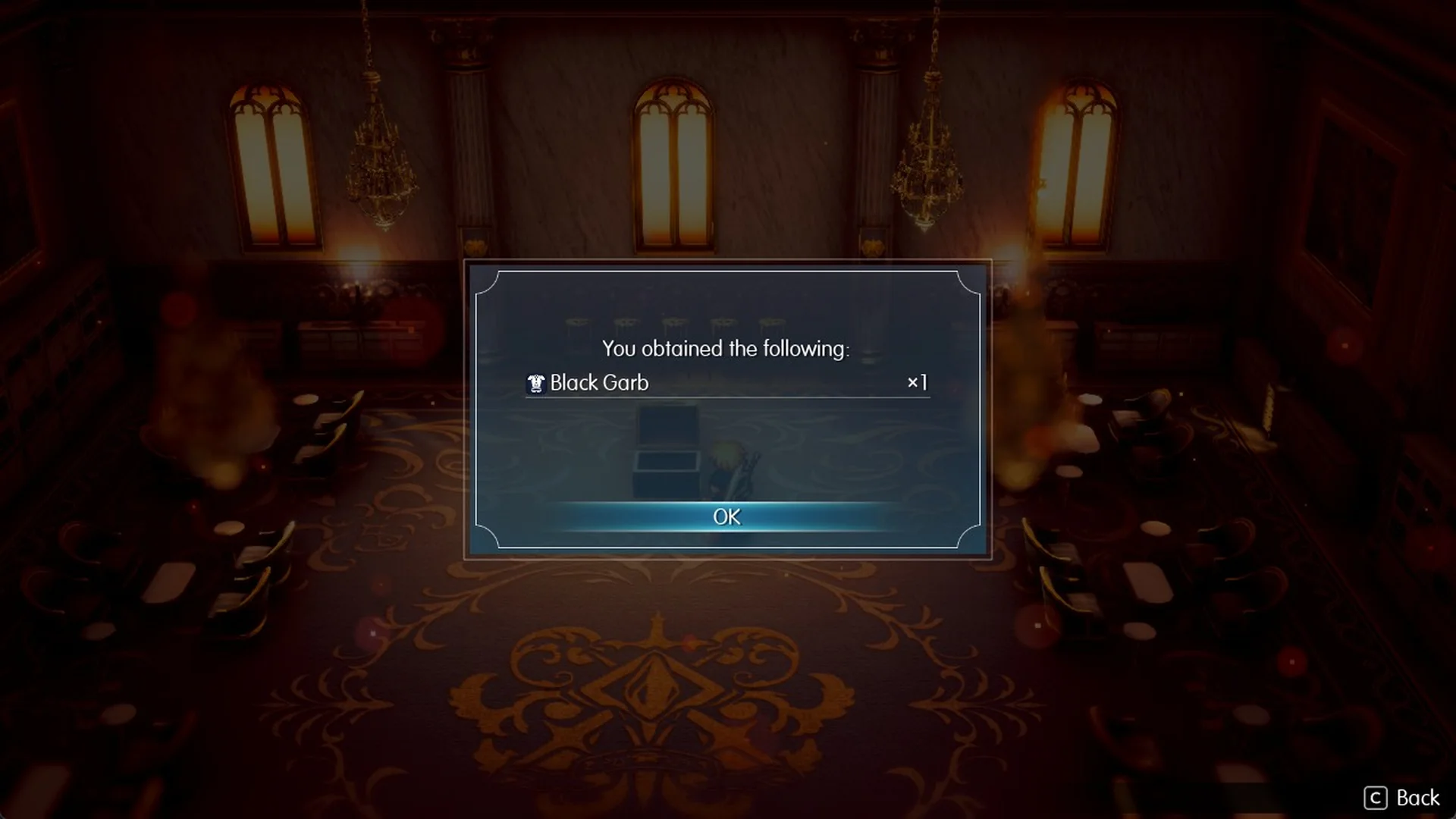 You obtained the following box showing Black Garb x1 after opening a chest in Grandshelt Castle