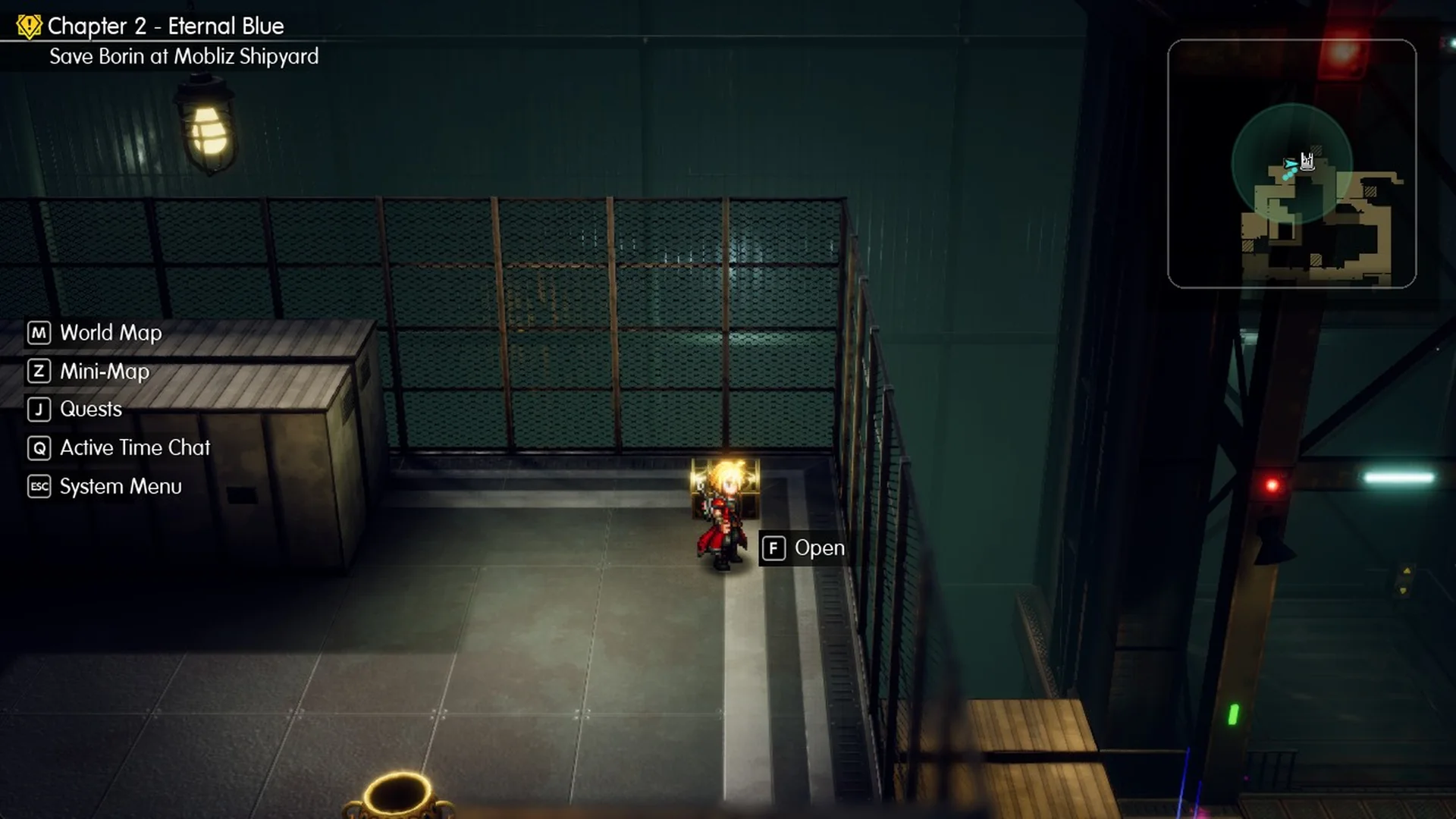 Rain at the chest at the north tip of the Citrine Pot room with the Open prompt and the pot still visible below