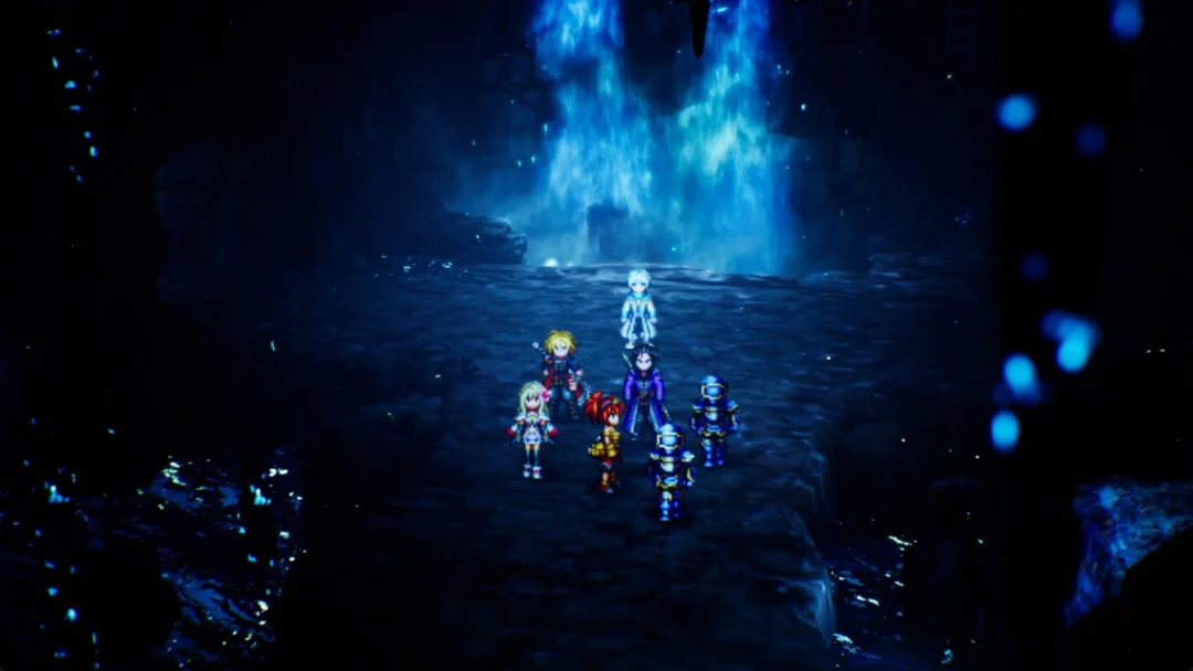 Party in the Cave of Waters by the waterfall
