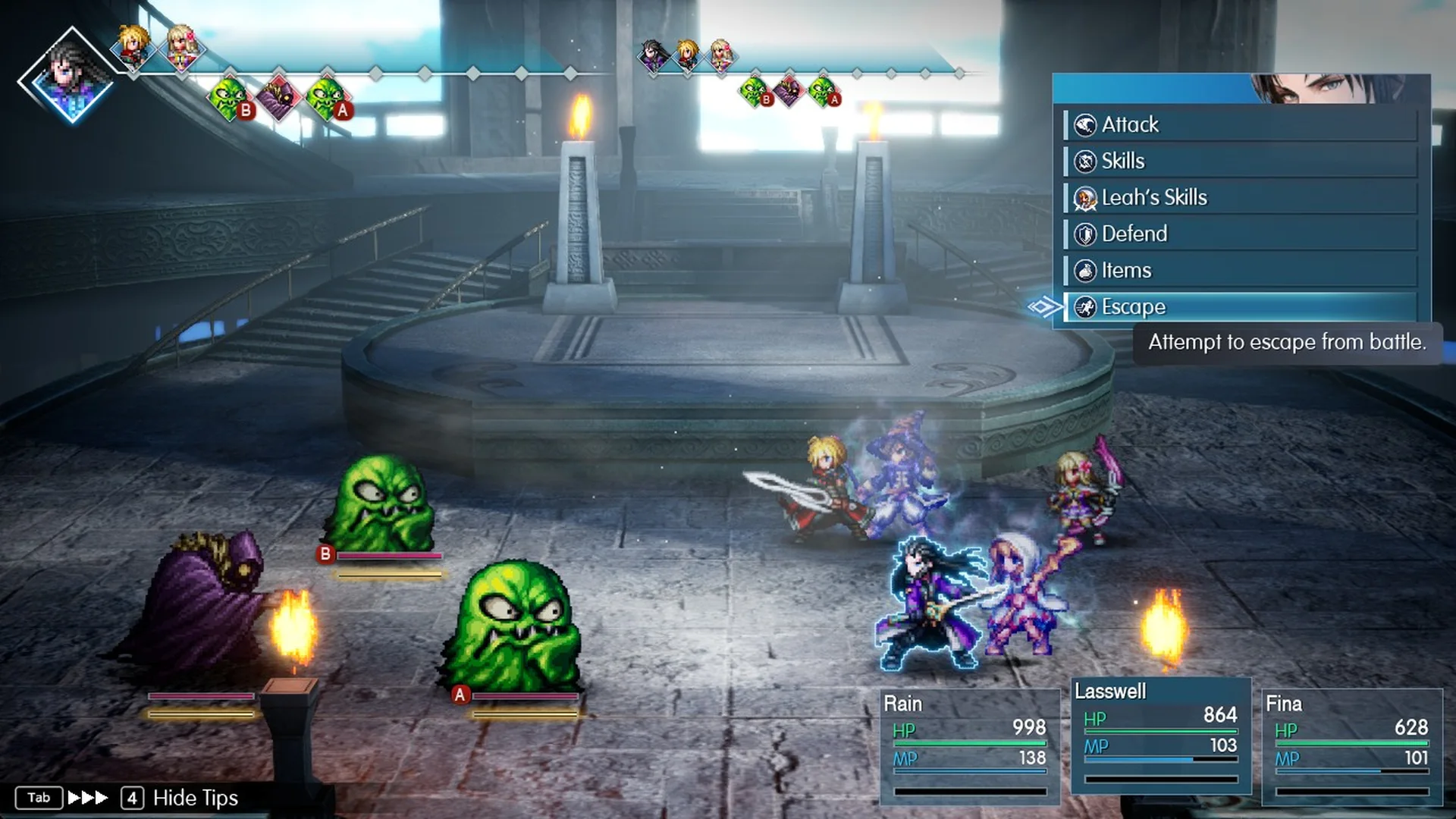 Battle command menu in Siren's Tower