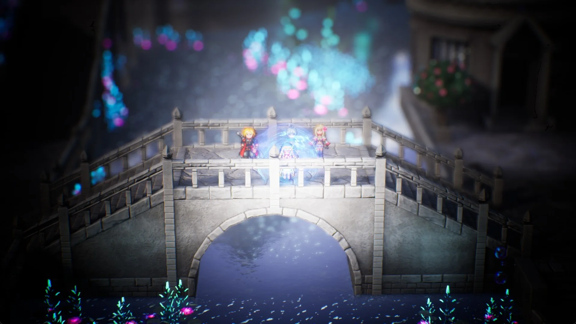 Luka purifying the water on a bridge in Olderion